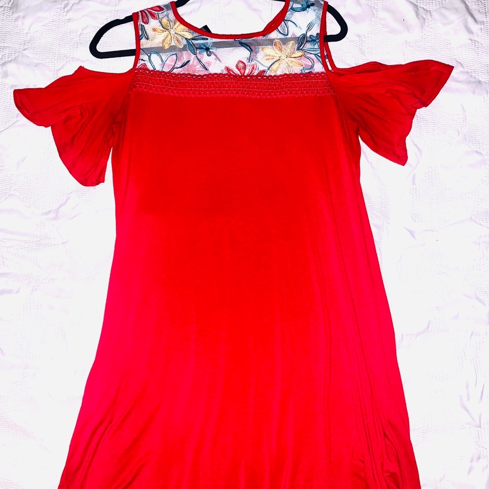 Red cold-shoulder dress